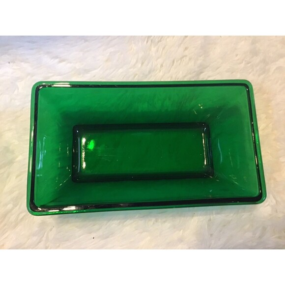 Napco Green Glass Rectangle Bowl Dish Vintage Cleveland Ohio USA - Picture 5 of 9